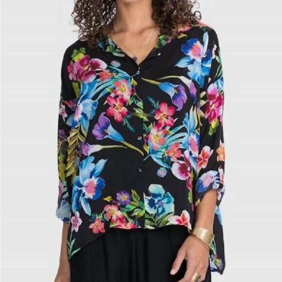 Johnny Was NWT Aruba‎ Maeve Top Black Floral Women's XS - Picture 1 of 10